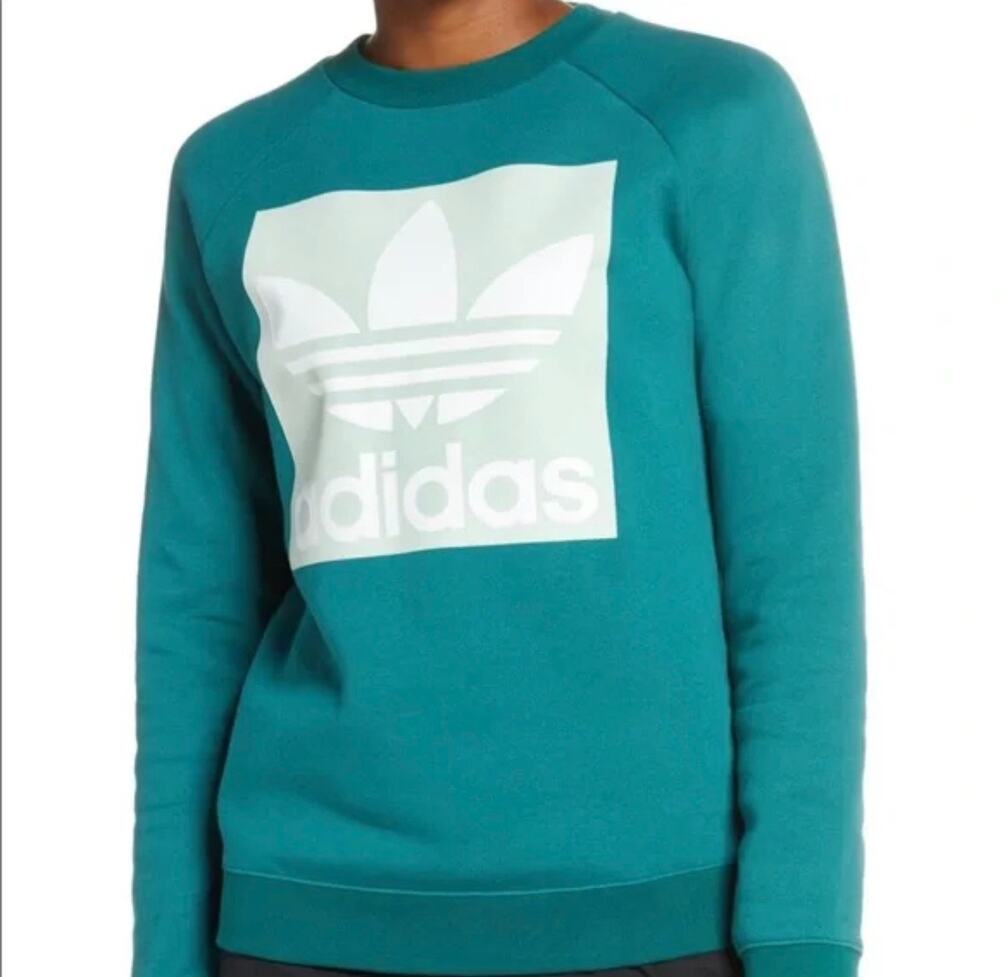 Adidas Originals Women’s Trefoil Crewneck Sweatshirt Green Raglan Cotton Large